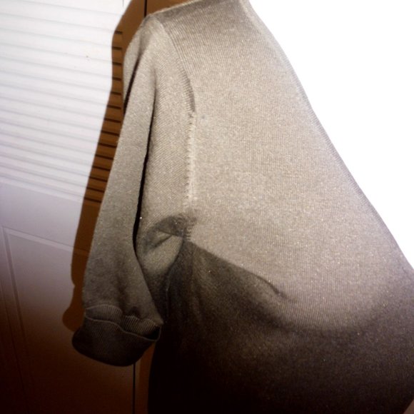 Express Olive Green SILK short Sleeve Sweater top - Picture 4 of 6